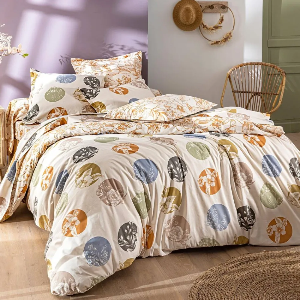 Becquet Linge de lit motif cercles à fleurs variées - CRÉATION< Housse De Couette|Linge De Lit Fantaisie, Linge De Lit Brodé