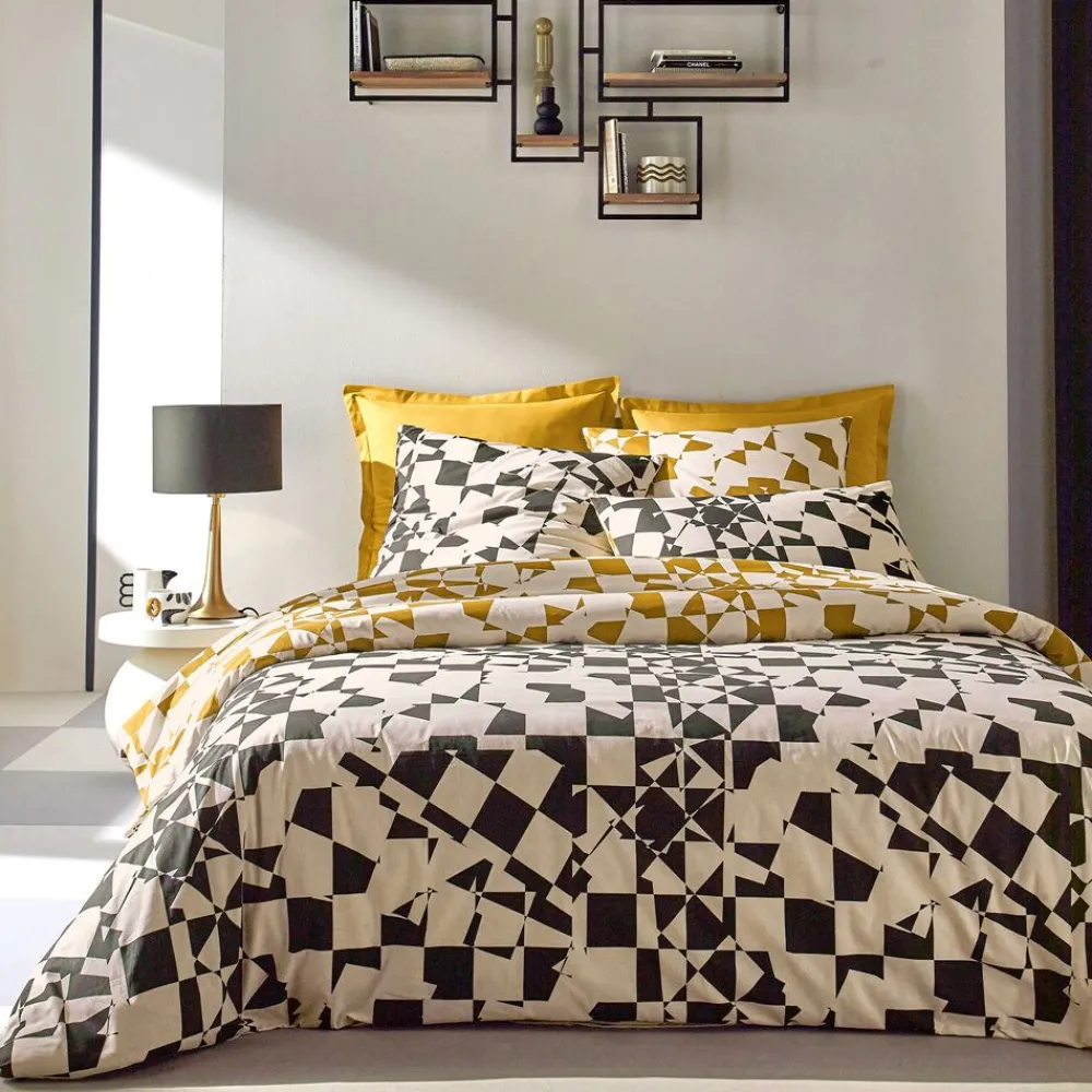Becquet Linge de lit motif damiers - CRÉATION< Housse De Couette|Linge De Lit Fantaisie, Linge De Lit Brodé