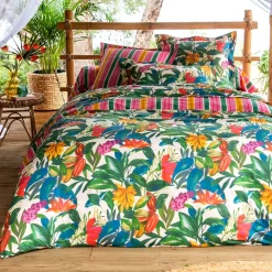 Becquet Linge de lit motif fleurs et fruits exotiques - CRÉATION< Housse De Couette|Linge De Lit Fantaisie, Linge De Lit Brodé