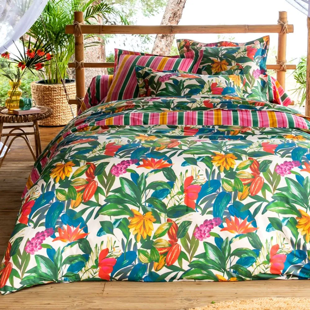 Becquet Linge de lit motif fleurs et fruits exotiques - CRÉATION< Housse De Couette|Linge De Lit Fantaisie, Linge De Lit Brodé