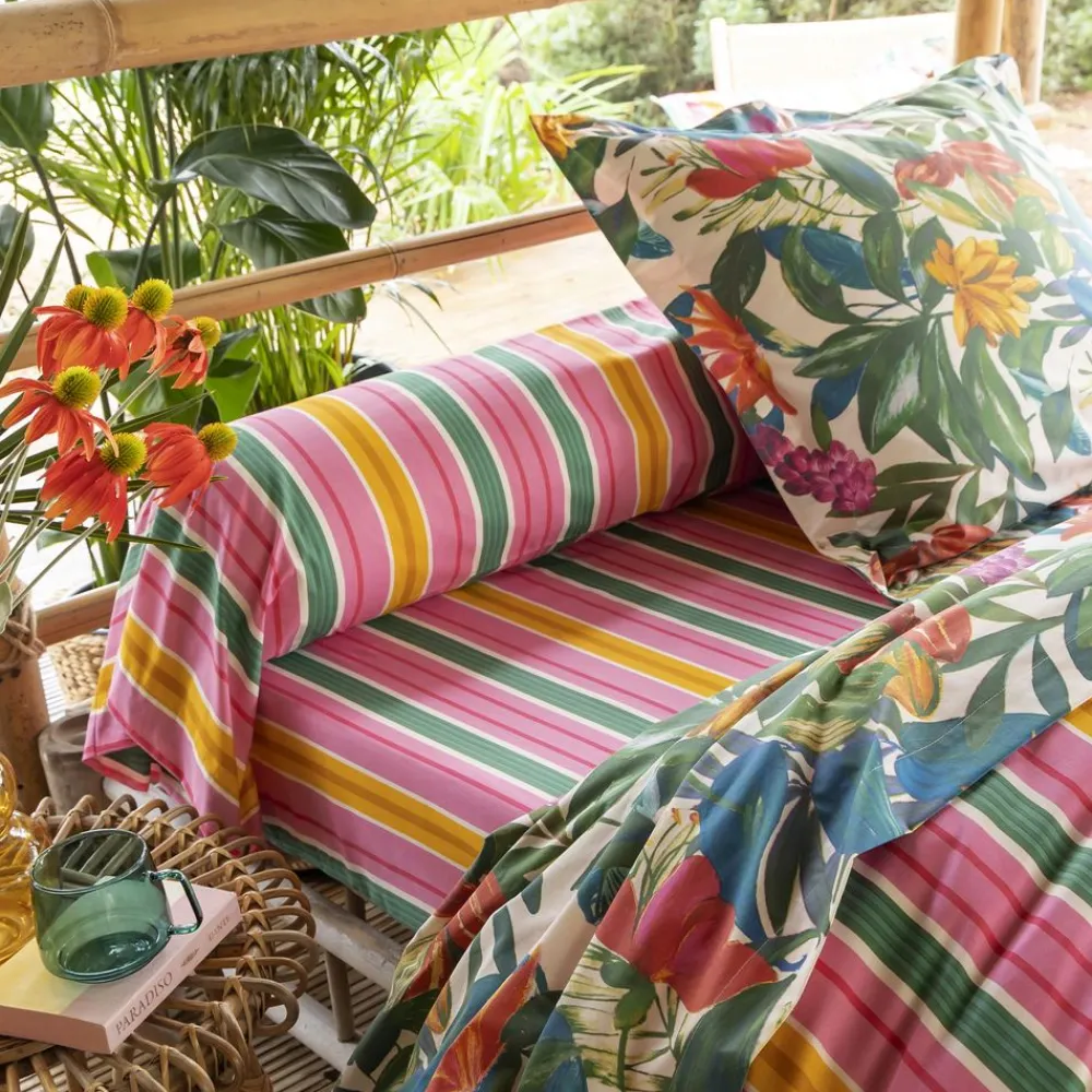 Becquet Linge de lit motif fleurs et fruits exotiques - CRÉATION< Housse De Couette|Linge De Lit Fantaisie, Linge De Lit Brodé