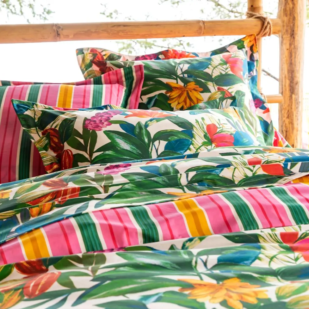 Becquet Linge de lit motif fleurs et fruits exotiques - CRÉATION< Housse De Couette|Linge De Lit Fantaisie, Linge De Lit Brodé