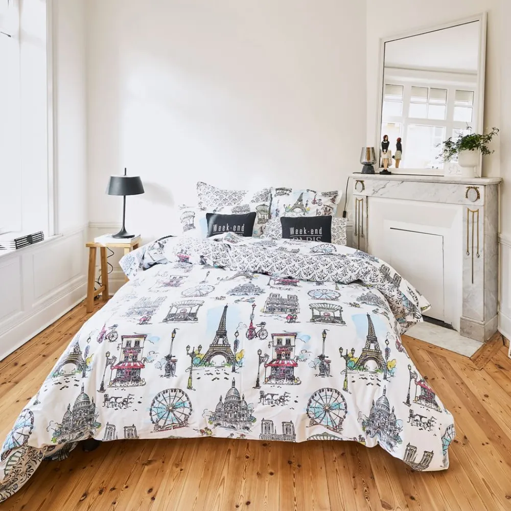 Becquet Linge de lit motif Paris - CRÉATION< Les Matières|Linge De Lit Fantaisie, Linge De Lit Brodé