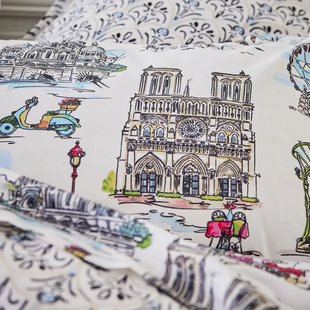 Becquet Linge de lit motif Paris - CRÉATION< Les Matières|Linge De Lit Fantaisie, Linge De Lit Brodé