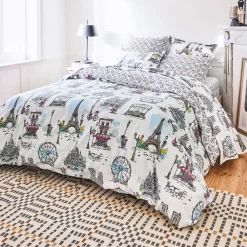 Becquet Linge de lit motif Paris - CRÉATION< Les Matières|Linge De Lit Fantaisie, Linge De Lit Brodé