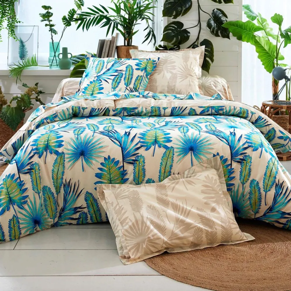 Becquet Linge de lit motif tropical bleu - CRÉATION< Housse De Couette|Linge De Lit Fantaisie, Linge De Lit Brodé
