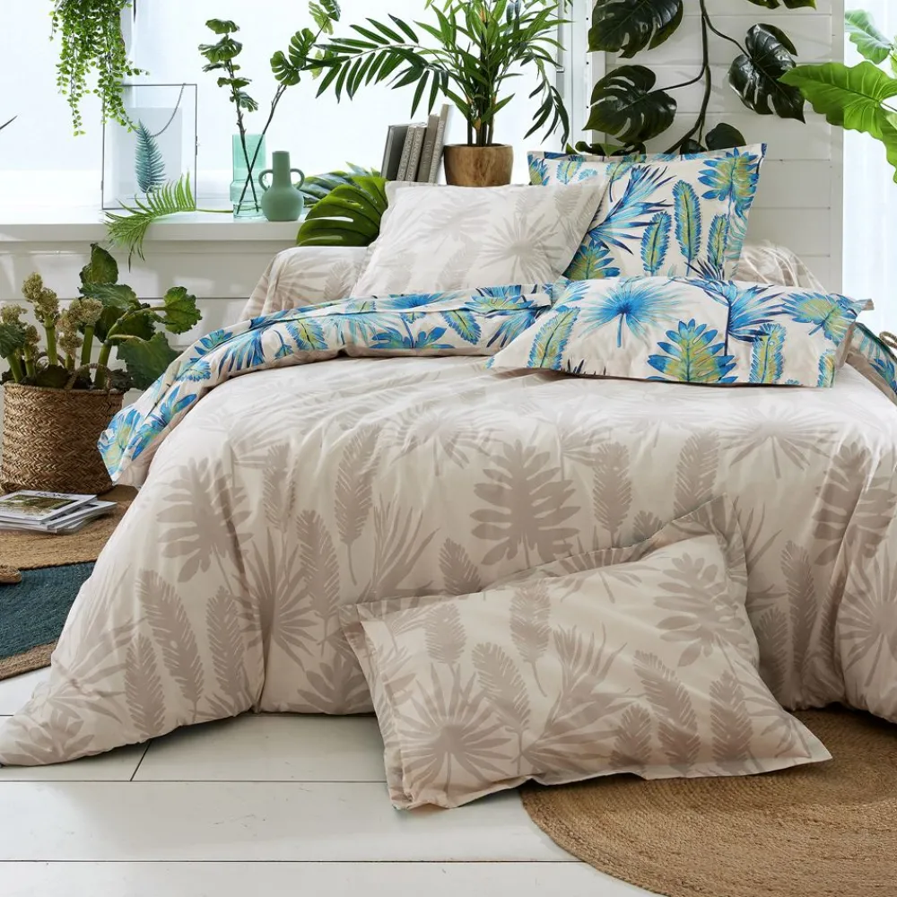Becquet Linge de lit motif tropical bleu - CRÉATION< Housse De Couette|Linge De Lit Fantaisie, Linge De Lit Brodé