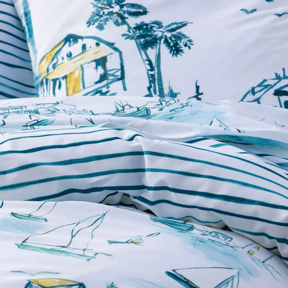 Becquet Linge de lit motif voiliers - CRÉATION< Housse De Couette|Linge De Lit Fantaisie, Linge De Lit Brodé