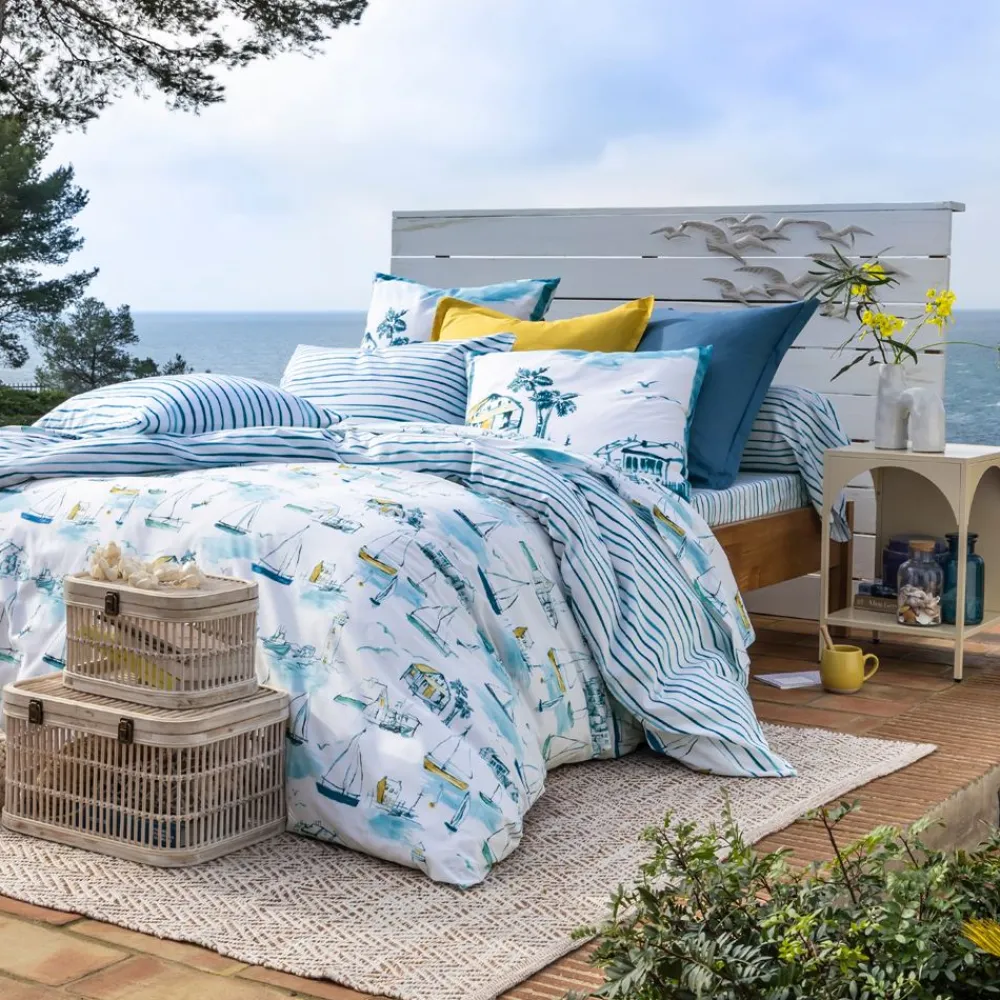 Becquet Linge de lit motif voiliers - CRÉATION< Housse De Couette|Linge De Lit Fantaisie, Linge De Lit Brodé
