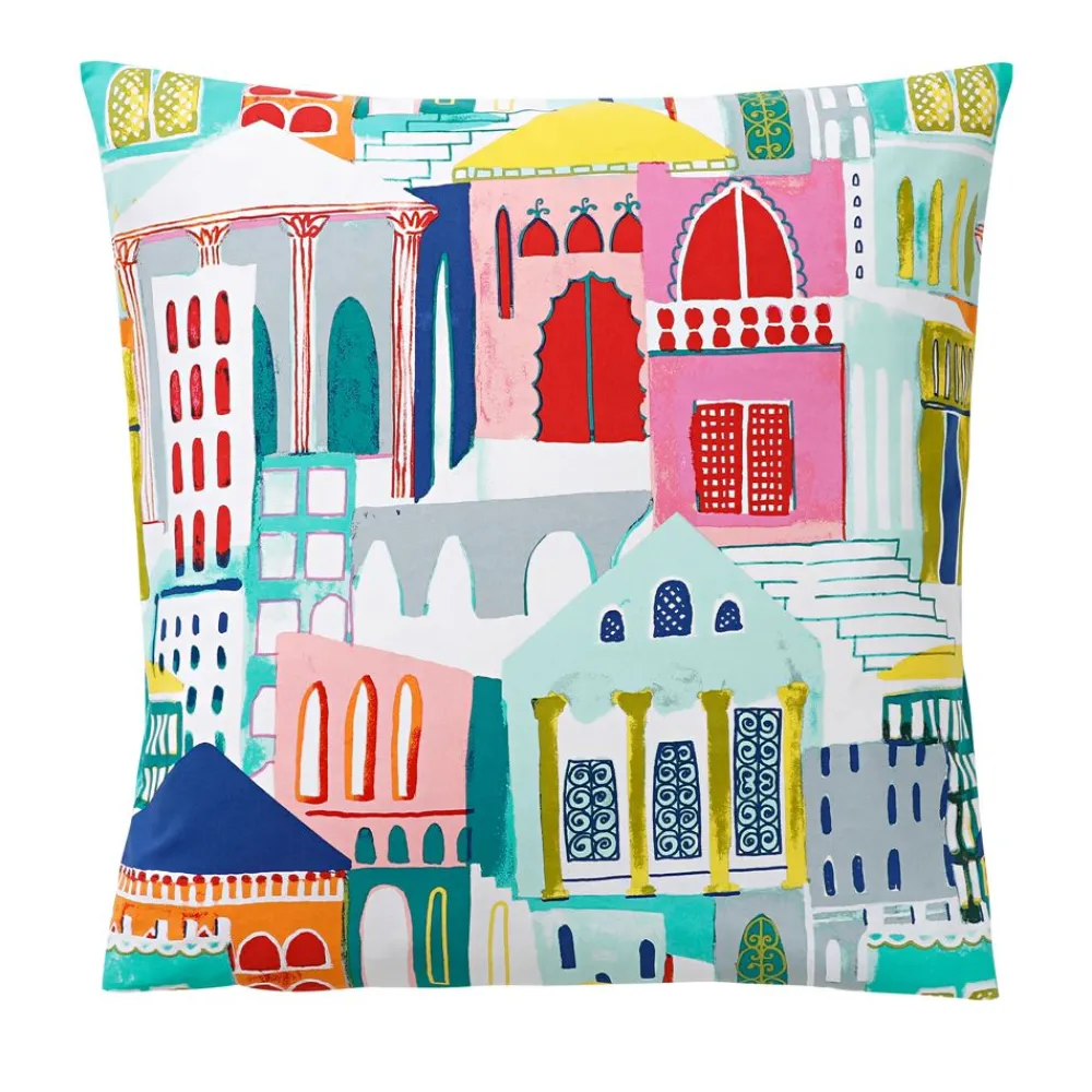 Becquet Linge de lit motifs façades multicolores - CRÉATION< Les Matières