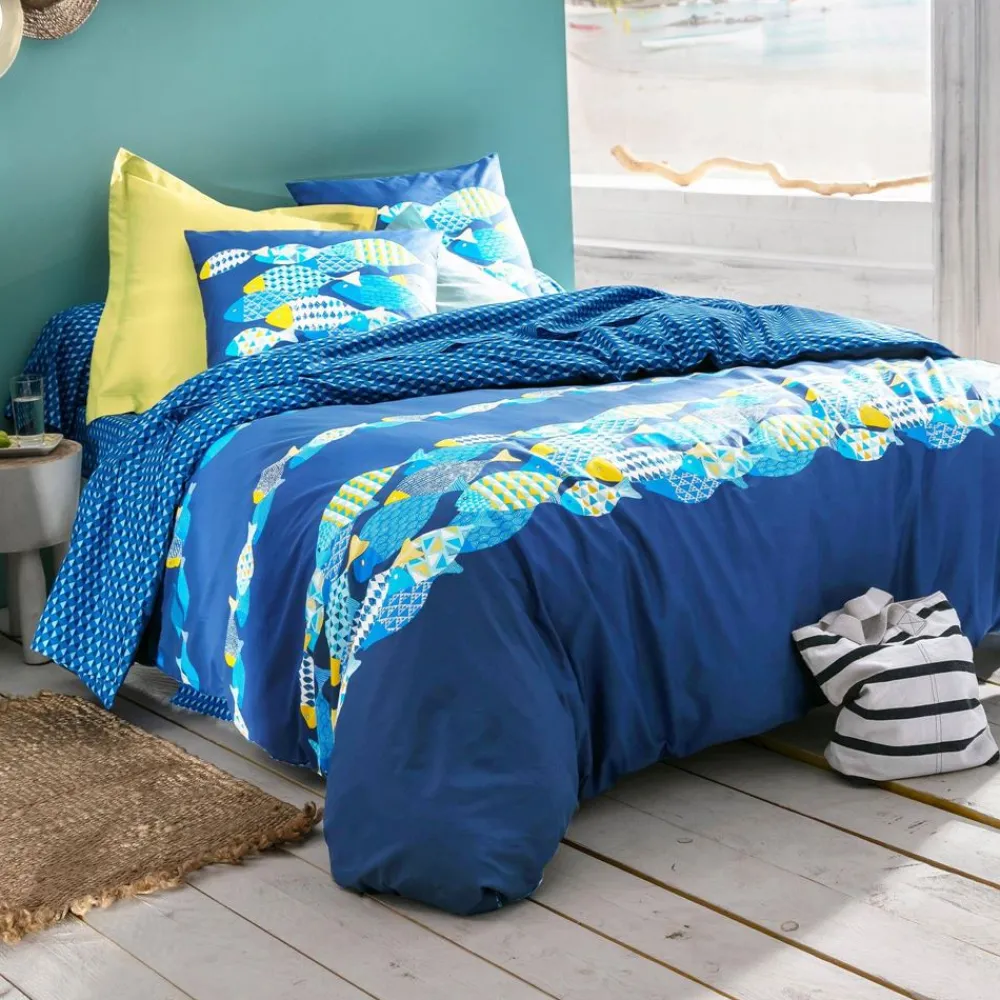 Becquet Linge de lit motifs poissons - CRÉATION< Housse De Couette|Linge De Lit Fantaisie, Linge De Lit Brodé