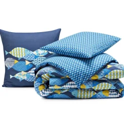 Becquet Linge de lit motifs poissons - CRÉATION< Housse De Couette|Linge De Lit Fantaisie, Linge De Lit Brodé
