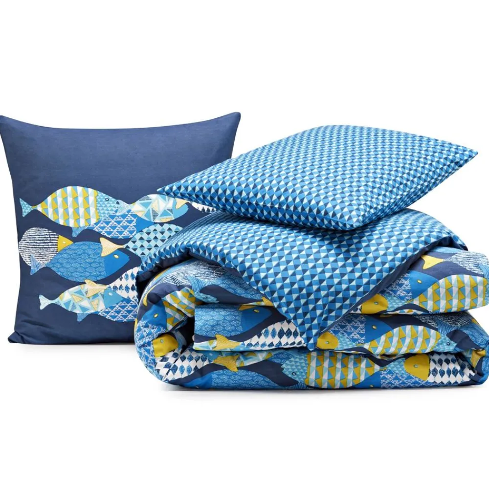 Becquet Linge de lit motifs poissons - CRÉATION< Housse De Couette|Linge De Lit Fantaisie, Linge De Lit Brodé