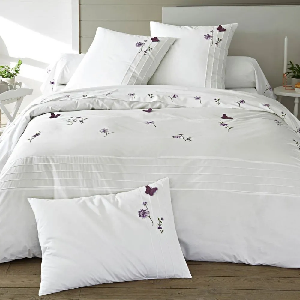 Becquet Linge de lit percale brodée fleurs et papillons - CRÉATION<Enfant Linge De Lit Ado, Housse De Couette|Housse De Couette