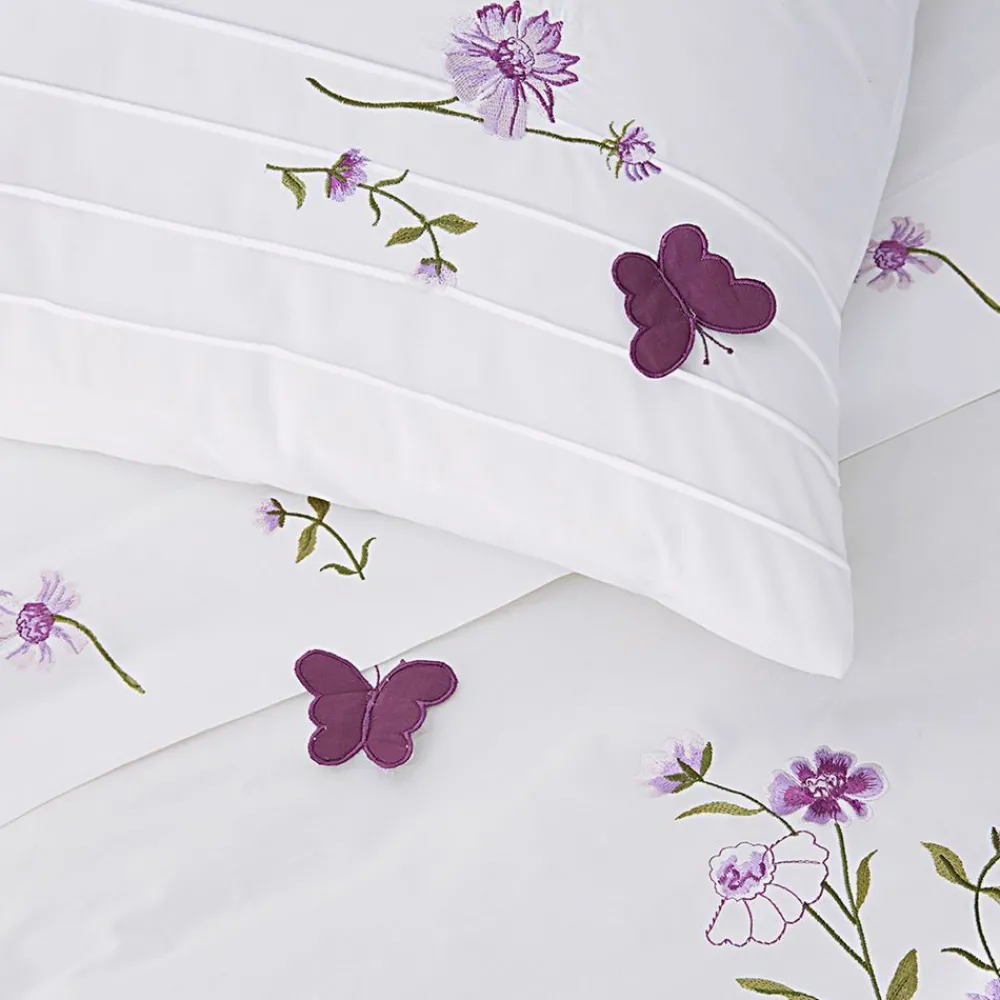 Becquet Linge de lit percale brodée fleurs et papillons - CRÉATION<Enfant Linge De Lit Ado, Housse De Couette|Housse De Couette