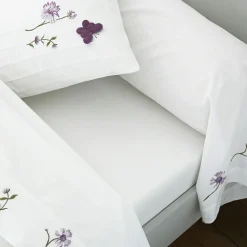 Becquet Linge de lit percale brodée fleurs et papillons - CRÉATION<Enfant Linge De Lit Ado, Housse De Couette|Housse De Couette