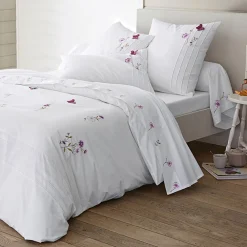 Becquet Linge de lit percale brodée fleurs et papillons - CRÉATION<Enfant Linge De Lit Ado, Housse De Couette|Housse De Couette