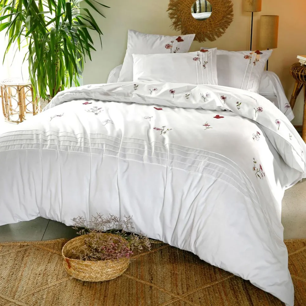 Becquet Linge de lit percale brodée fleurs et papillons - CRÉATION<Enfant Linge De Lit Ado, Housse De Couette|Housse De Couette