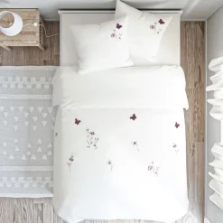 Becquet Linge de lit percale brodée fleurs et papillons - CRÉATION<Enfant Linge De Lit Ado, Housse De Couette|Housse De Couette