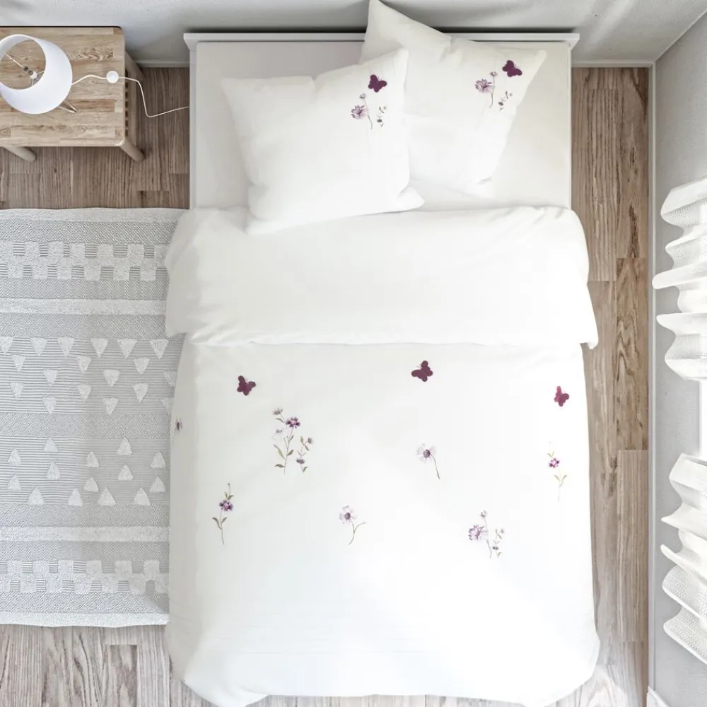 Becquet Linge de lit percale brodée fleurs et papillons - CRÉATION<Enfant Linge De Lit Ado, Housse De Couette|Housse De Couette