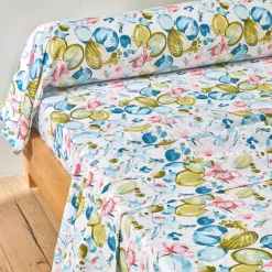 Becquet Linge de lit percale fleurs et feuilles de nénuphars multicolores< Housse De Couette|Linge De Lit Fantaisie, Linge De Lit Brodé