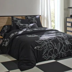 Becquet Linge de lit percale grandes fleurs brodées - CRÉATION< Les Matières|Housse De Couette