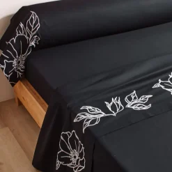 Becquet Linge de lit percale grandes fleurs brodées - CRÉATION< Les Matières|Housse De Couette