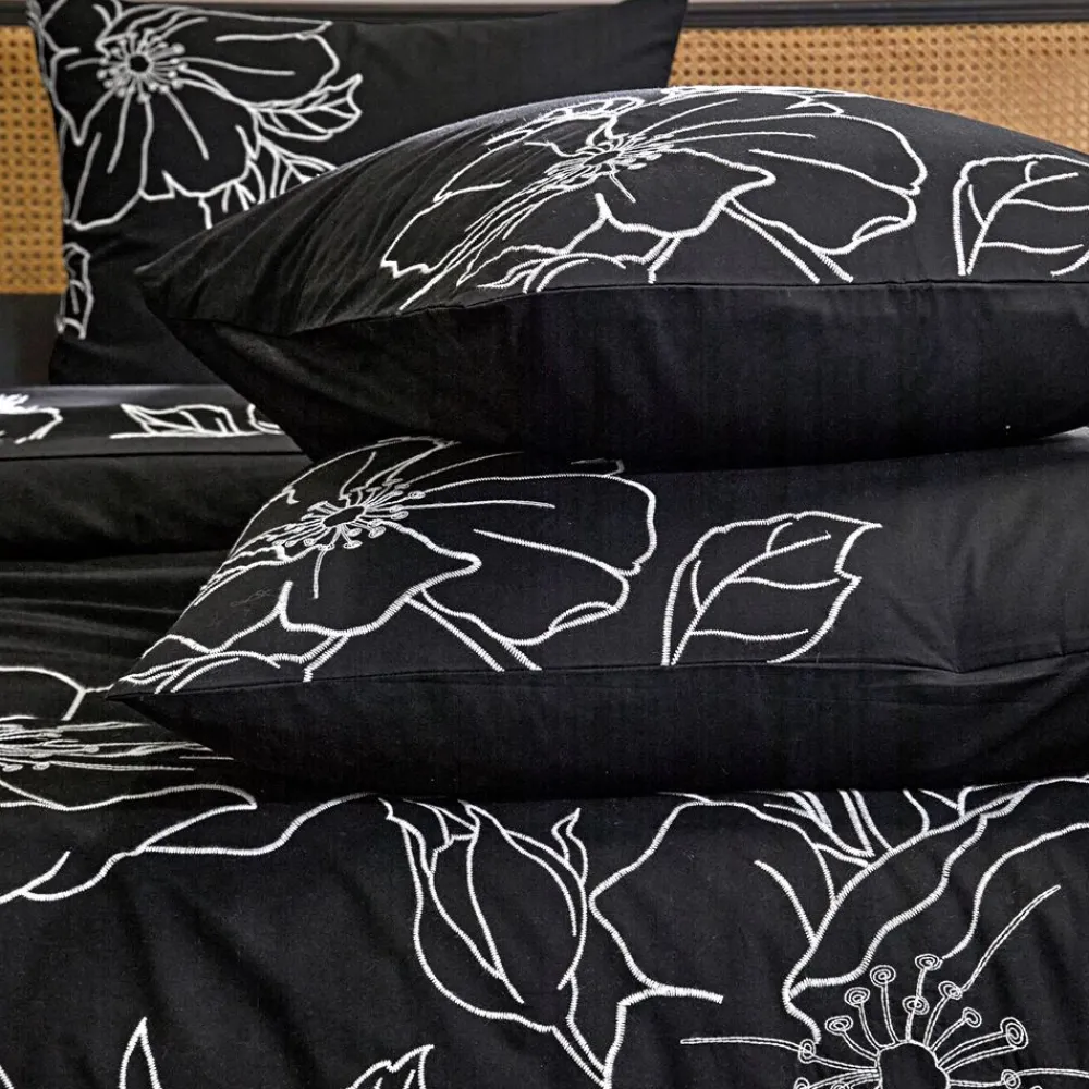 Becquet Linge de lit percale grandes fleurs brodées - CRÉATION< Les Matières|Housse De Couette