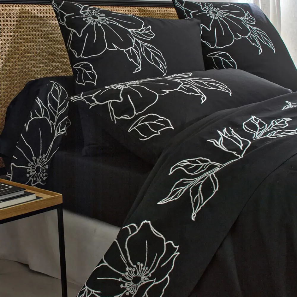 Becquet Linge de lit percale grandes fleurs brodées - CRÉATION< Les Matières|Housse De Couette