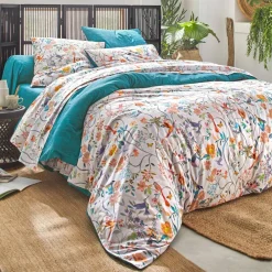 Becquet Linge de lit percale imprimé fleurs et oiseaux - CRÉATION< Housse De Couette|Linge De Lit Fantaisie, Linge De Lit Brodé