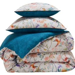 Becquet Linge de lit percale imprimé fleurs et oiseaux - CRÉATION< Housse De Couette|Linge De Lit Fantaisie, Linge De Lit Brodé