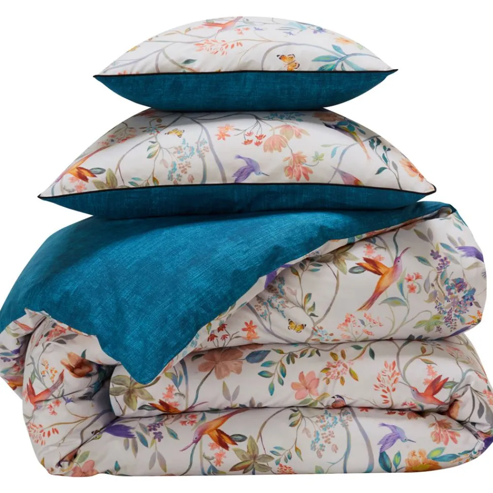 Becquet Linge de lit percale imprimé fleurs et oiseaux - CRÉATION< Housse De Couette|Linge De Lit Fantaisie, Linge De Lit Brodé