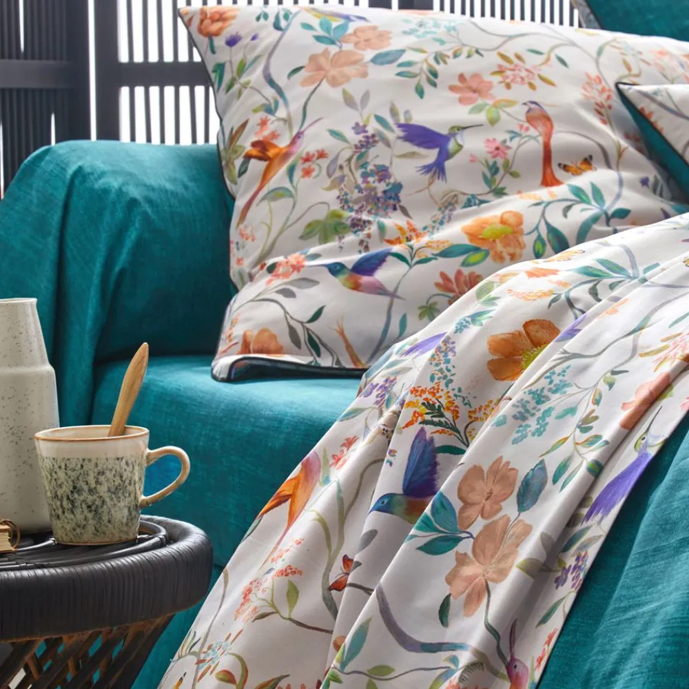 Becquet Linge de lit percale imprimé fleurs et oiseaux - CRÉATION< Housse De Couette|Linge De Lit Fantaisie, Linge De Lit Brodé