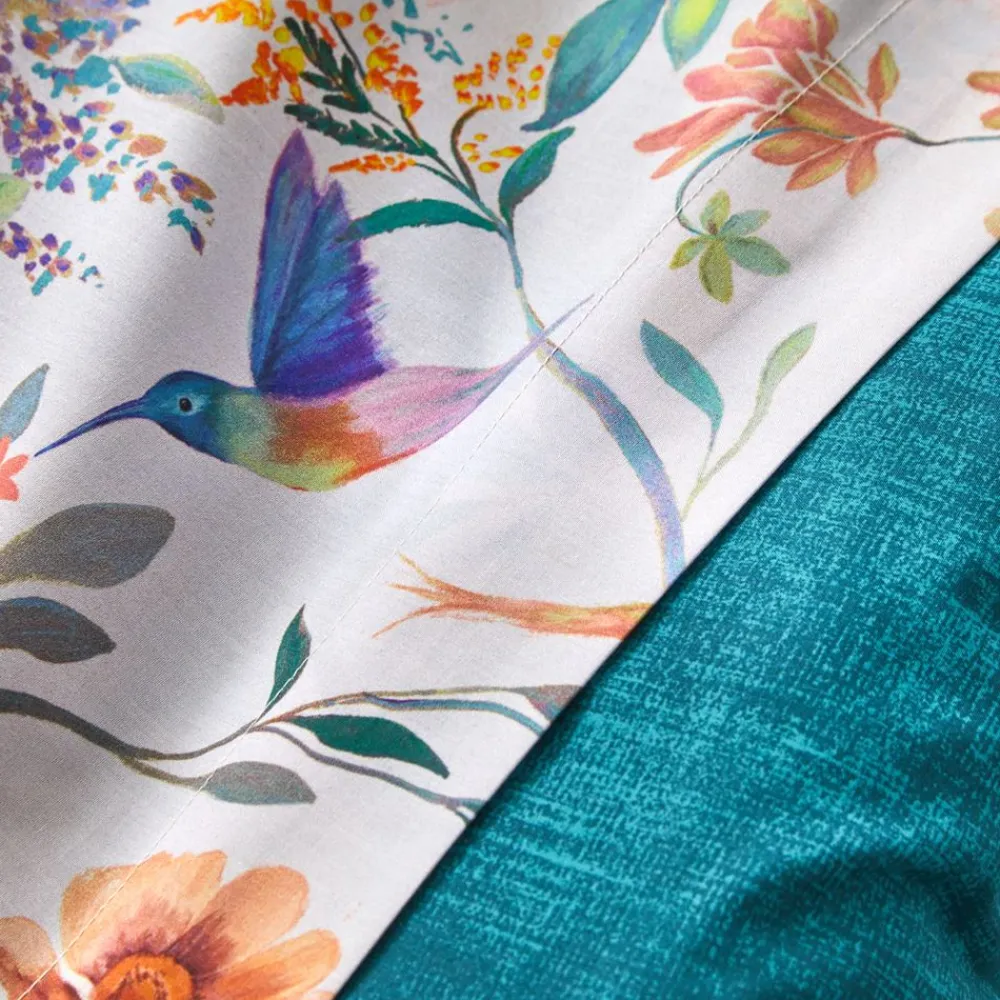 Becquet Linge de lit percale imprimé fleurs et oiseaux - CRÉATION< Housse De Couette|Linge De Lit Fantaisie, Linge De Lit Brodé