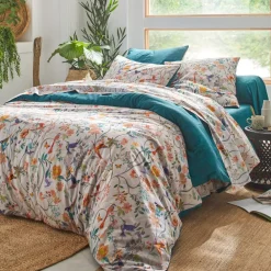 Becquet Linge de lit percale imprimé fleurs et oiseaux - CRÉATION< Housse De Couette|Linge De Lit Fantaisie, Linge De Lit Brodé