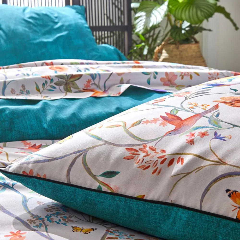 Becquet Linge de lit percale imprimé fleurs et oiseaux - CRÉATION< Housse De Couette|Linge De Lit Fantaisie, Linge De Lit Brodé