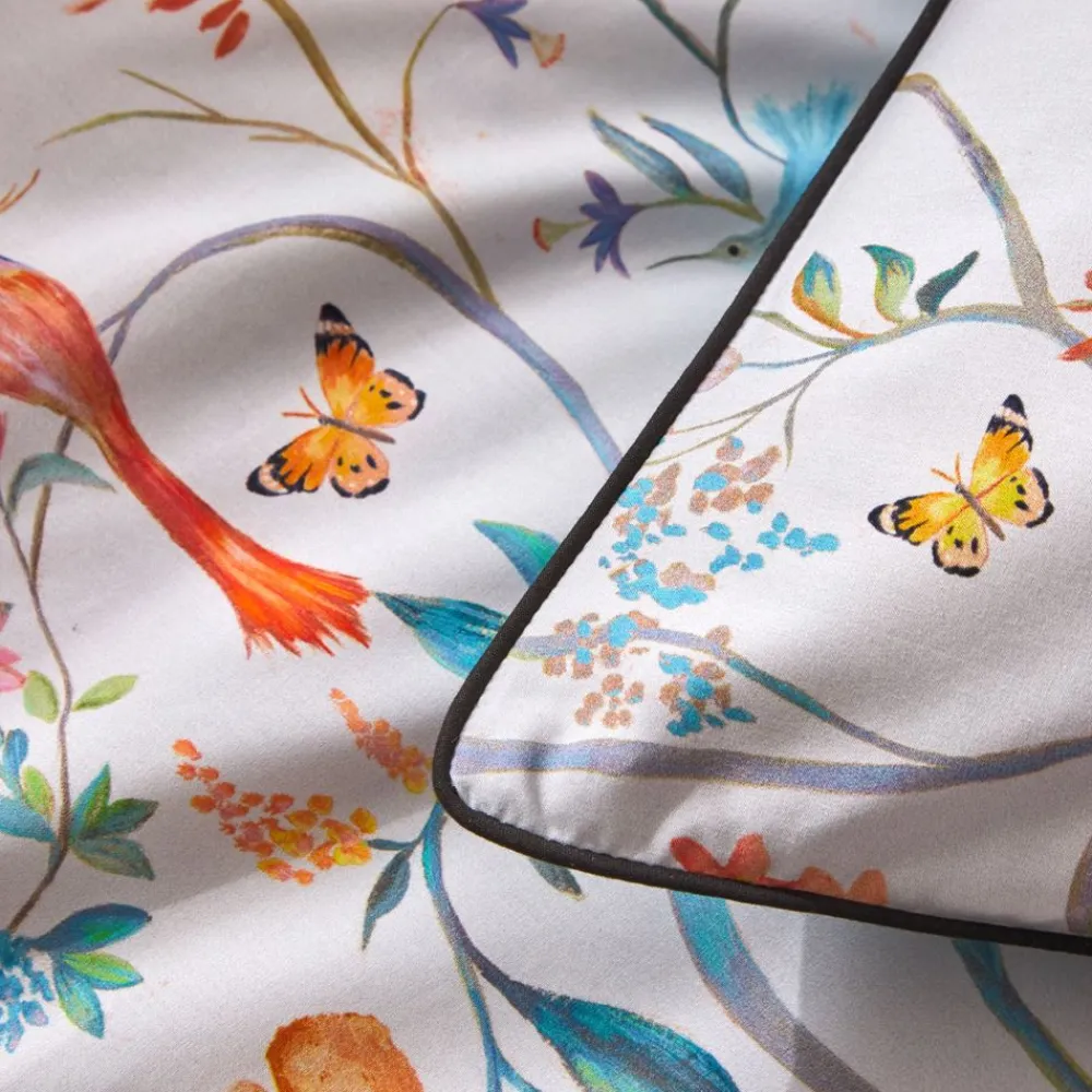 Becquet Linge de lit percale imprimé fleurs et oiseaux - CRÉATION< Housse De Couette|Linge De Lit Fantaisie, Linge De Lit Brodé