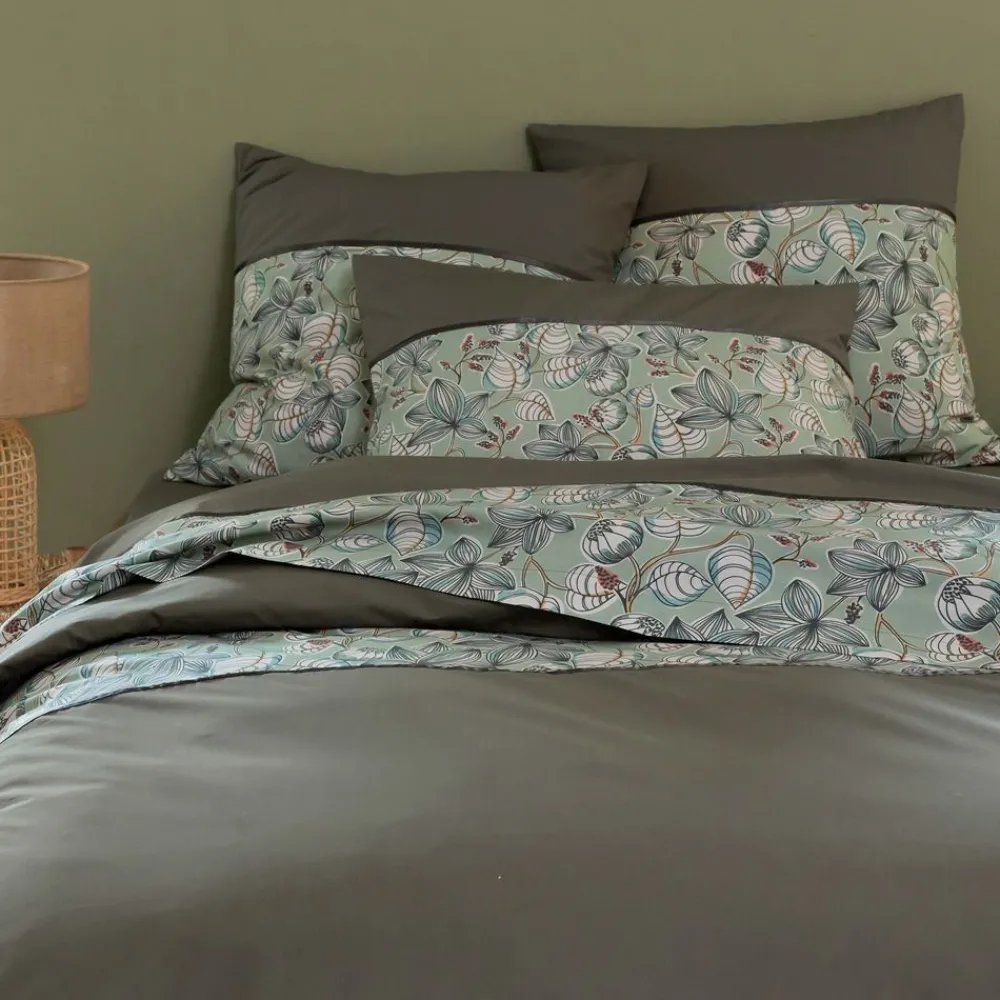 Becquet Linge de lit percale motif feuilles - CRÉATION< Housse De Couette|Linge De Lit Fantaisie, Linge De Lit Brodé