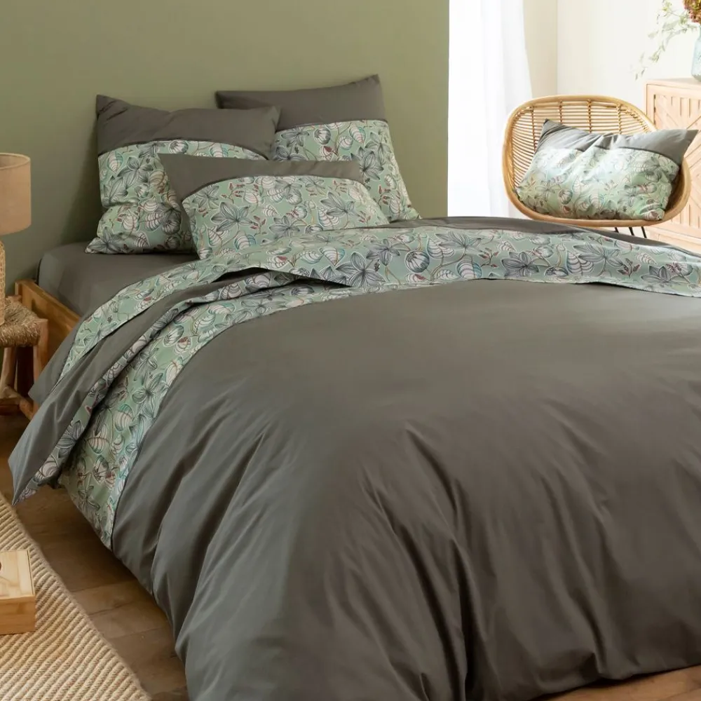 Becquet Linge de lit percale motif feuilles - CRÉATION< Housse De Couette|Linge De Lit Fantaisie, Linge De Lit Brodé