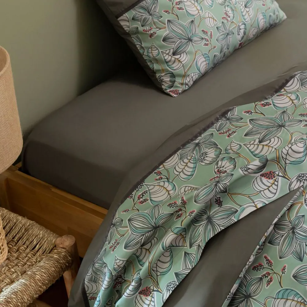 Becquet Linge de lit percale motif feuilles - CRÉATION< Housse De Couette|Linge De Lit Fantaisie, Linge De Lit Brodé