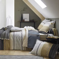 Becquet Linge de lit percale motif bandes géométriques< Les Matières|Housse De Couette