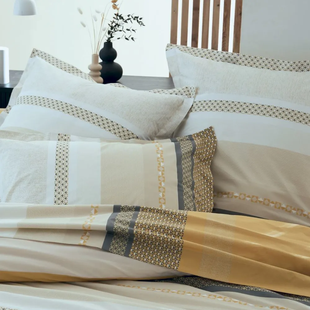 Becquet Linge de lit percale motif bandes géométriques< Housse De Couette|Linge De Lit Fantaisie, Linge De Lit Brodé