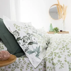 Becquet Linge de lit percale motif végétal - CRÉATION< Les Matières|Housse De Couette
