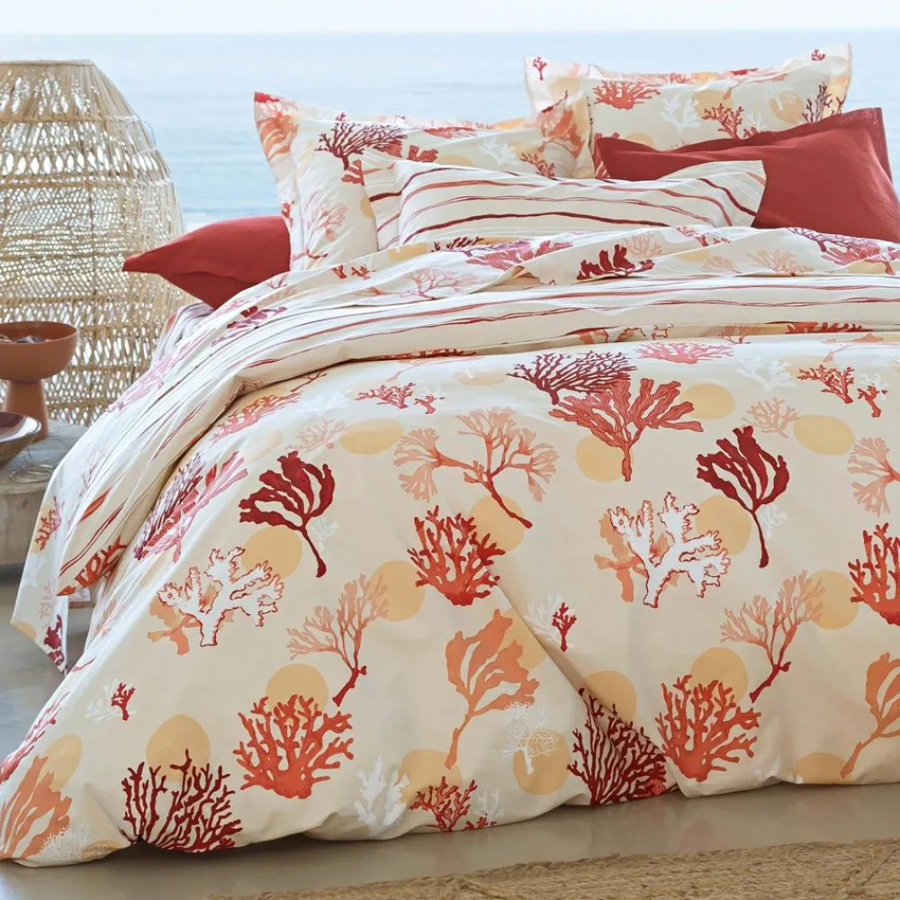 Becquet Linge de lit percale motif corail - CRÉATION< Housse De Couette|Linge De Lit Fantaisie, Linge De Lit Brodé