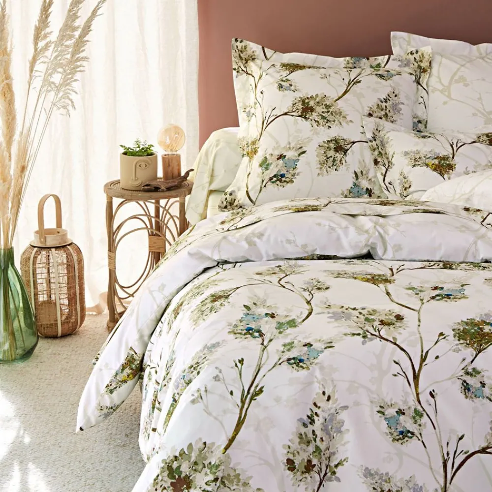 Becquet Linge de lit percale motif végétal - CRÉATION< Housse De Couette|Linge De Lit Fantaisie, Linge De Lit Brodé