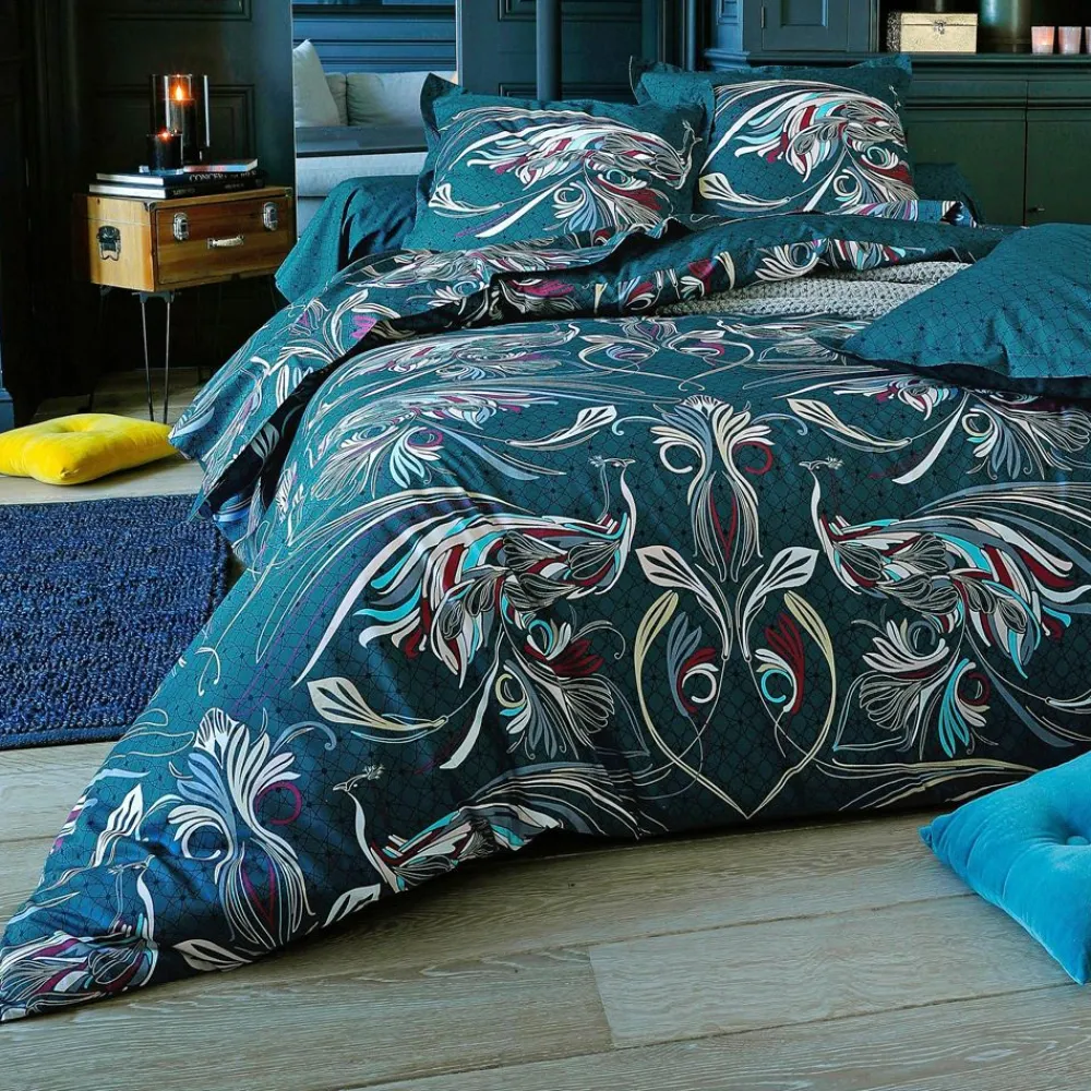 Becquet Linge de lit percale motif paons - CRÉATION< Housse De Couette|Linge De Lit Fantaisie, Linge De Lit Brodé