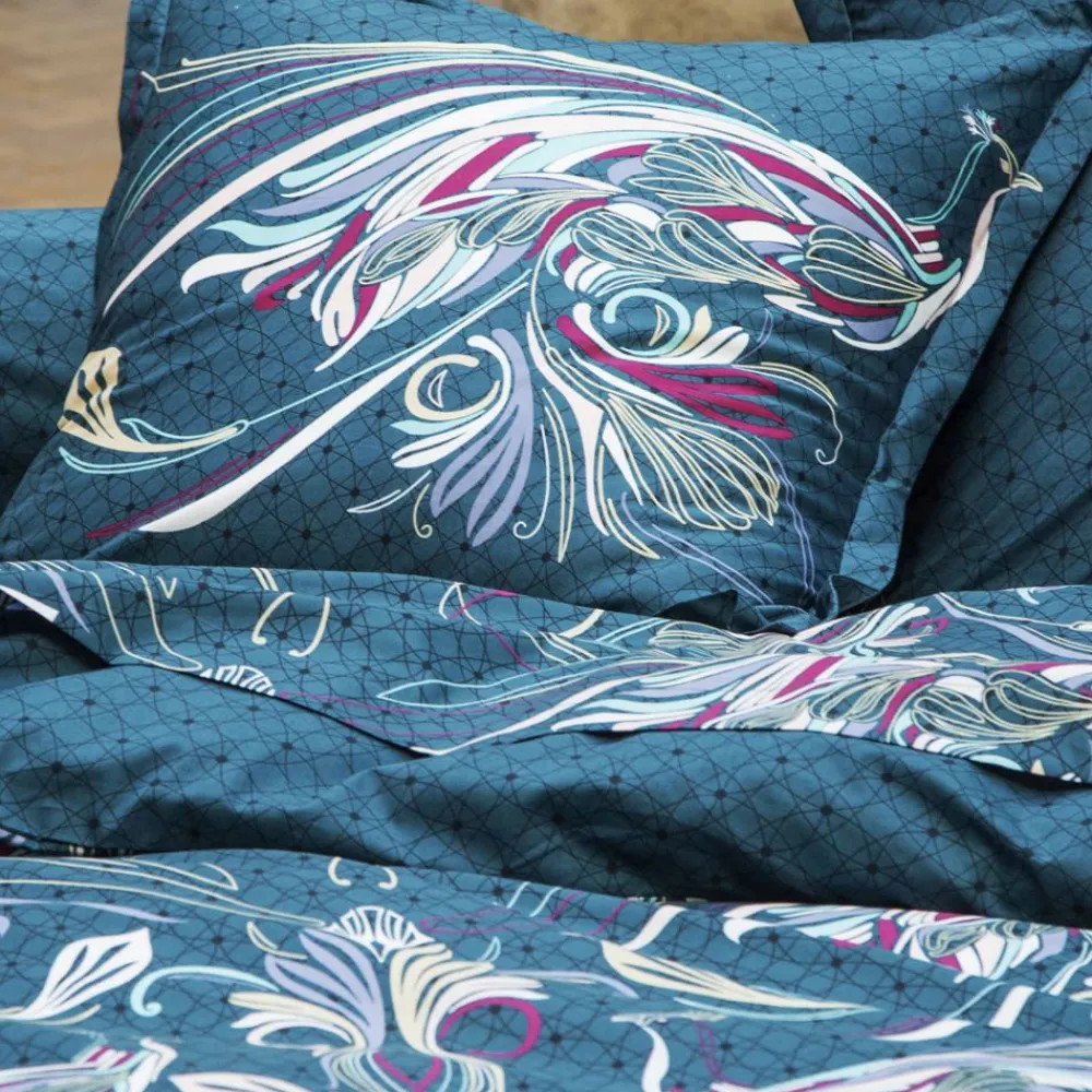 Becquet Linge de lit percale motif paons - CRÉATION< Housse De Couette|Linge De Lit Fantaisie, Linge De Lit Brodé