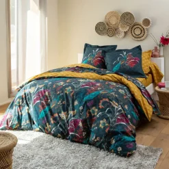 Becquet Linge de lit percale motif fleurs et paons - CRÉATION< Les Matières|Housse De Couette