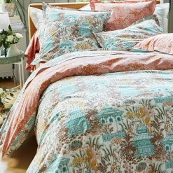 Becquet Linge de lit percale motif kiosque et feuillage - CRÉATION< Housse De Couette|Linge De Lit Fantaisie, Linge De Lit Brodé