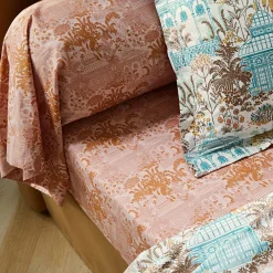 Becquet Linge de lit percale motif kiosque et feuillage - CRÉATION< Housse De Couette|Linge De Lit Fantaisie, Linge De Lit Brodé